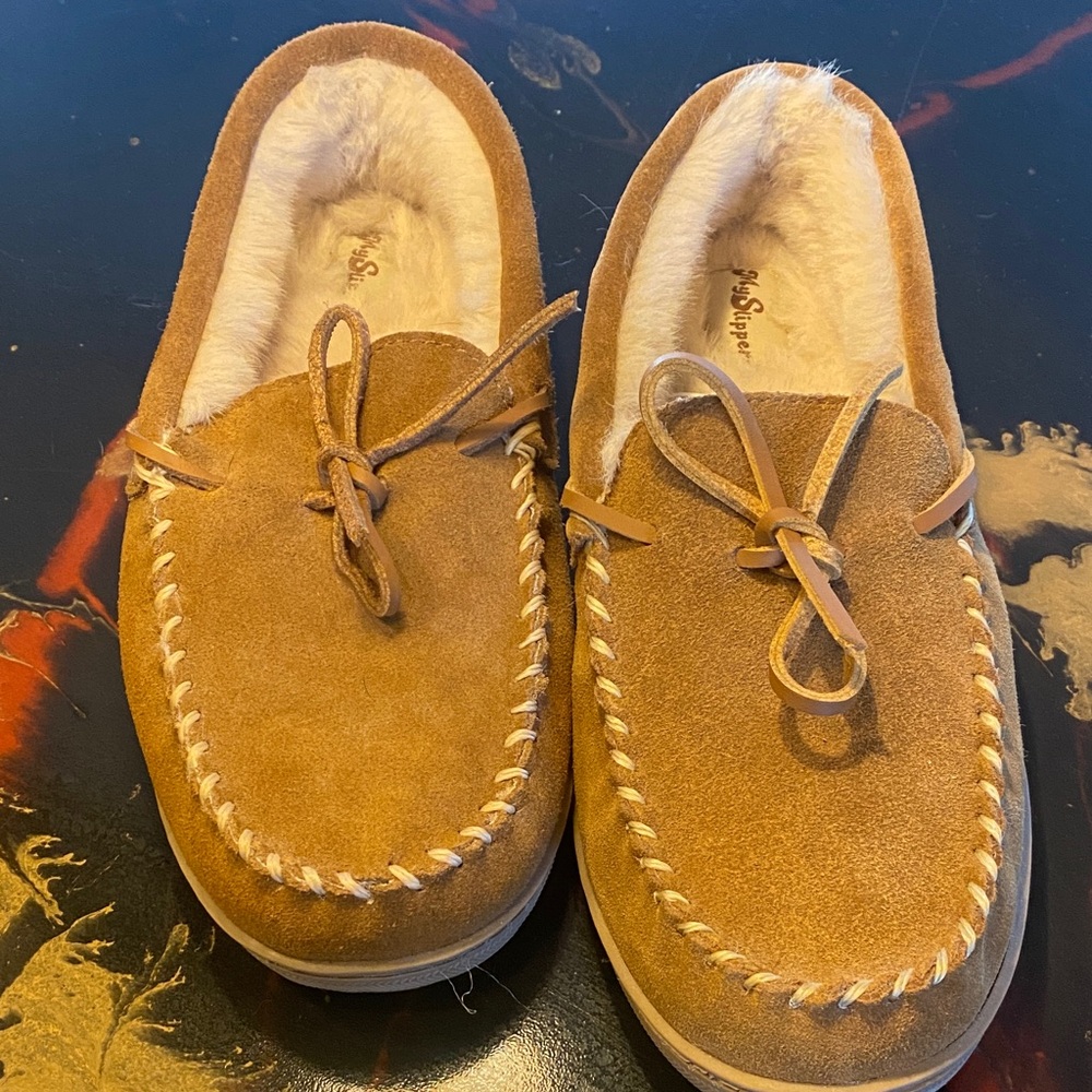 Men's Suede Moccasin Slip-Ons in Tan with Plush Lining